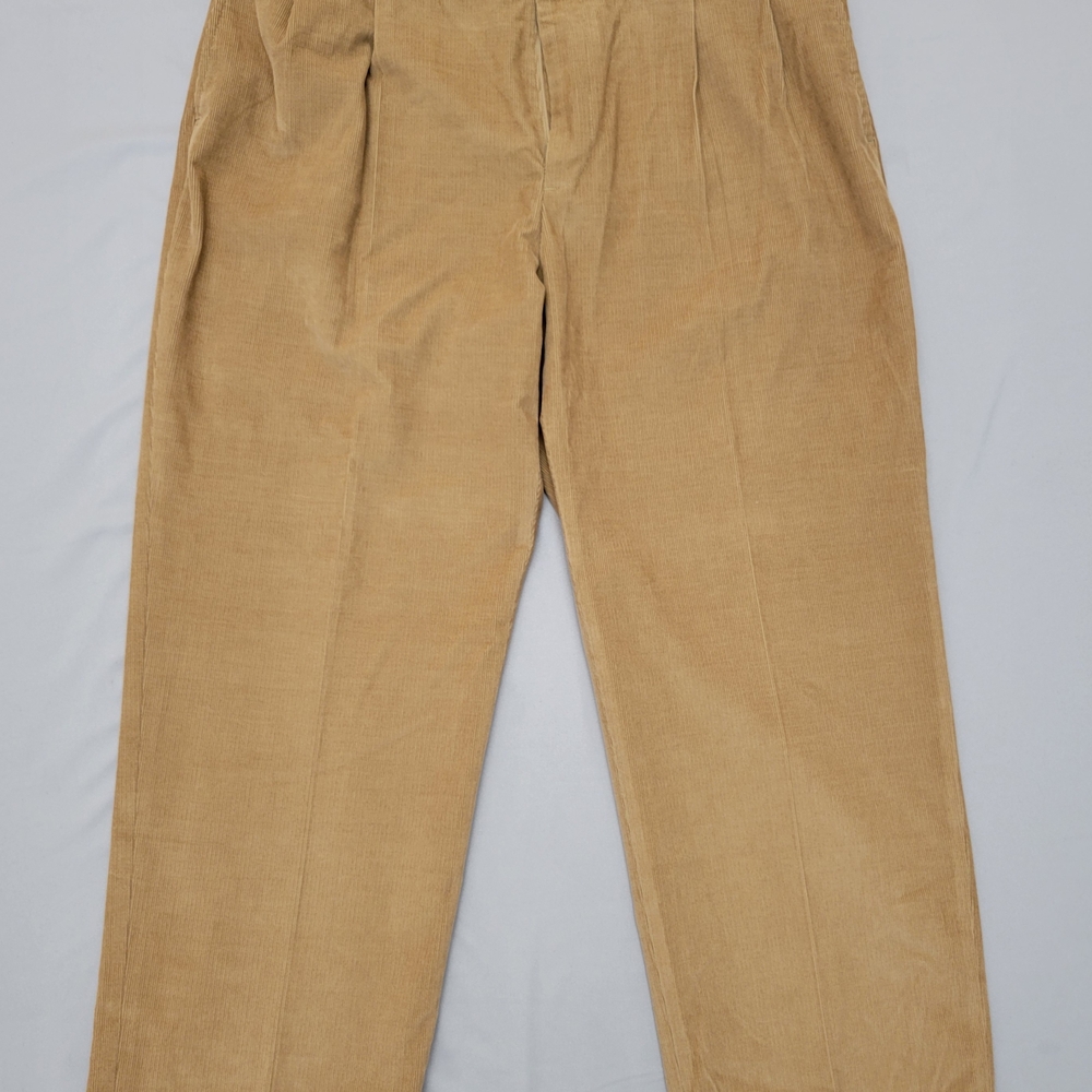 Lands' End Men's Traditional Fit Pleated Corduroy Pants Cuff Leg Tan - 36 x 30